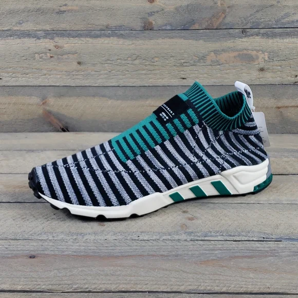 adidas Men's EQT Support SK Originals Primeknit Slip Ons Black Green Grey - Picture 4 of 11